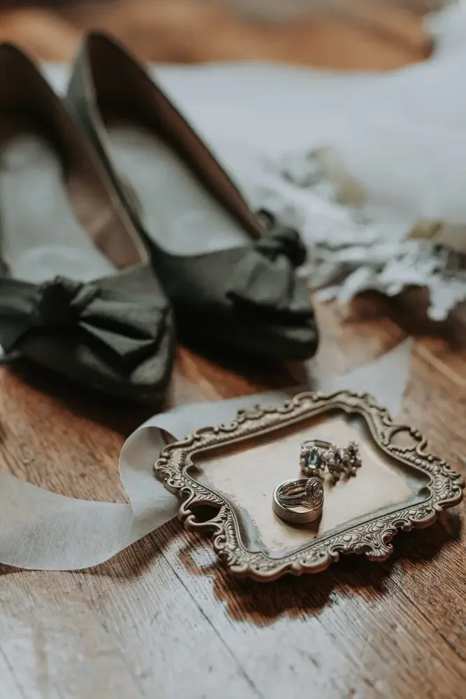 Wedding rings on an antique tray