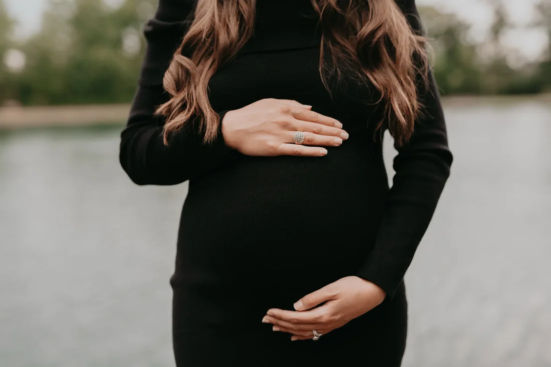 Close-up of a pregnant belly
